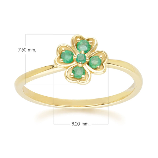 Gemondo Gardenia Round Emerald Clover Ring In 9ct Yellow Gold