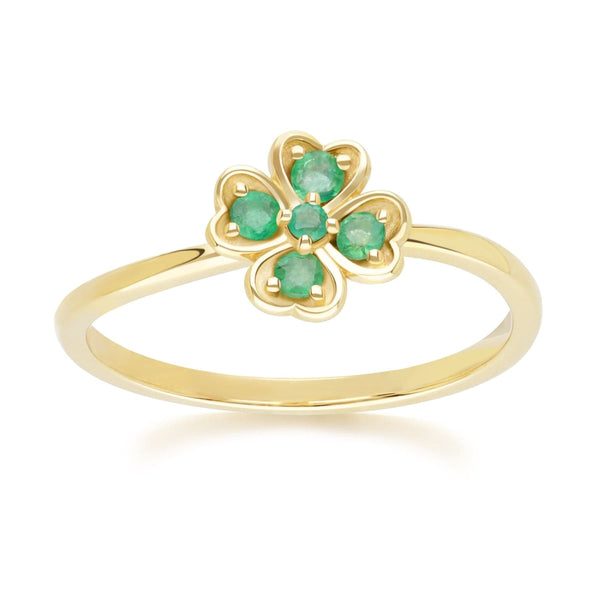 gemondo Gardenia Round Emerald Clover Ring in 9ct Yellow Gold