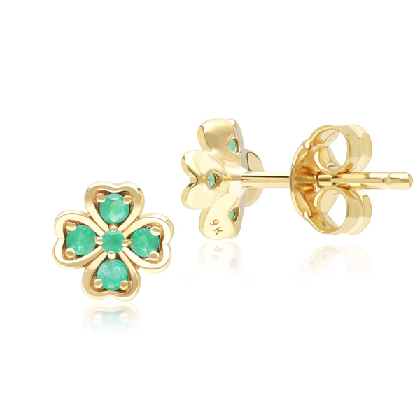 Gemondo Gardenia Round Emerald Clover Stud Earrings In 9ct Yellow Gold