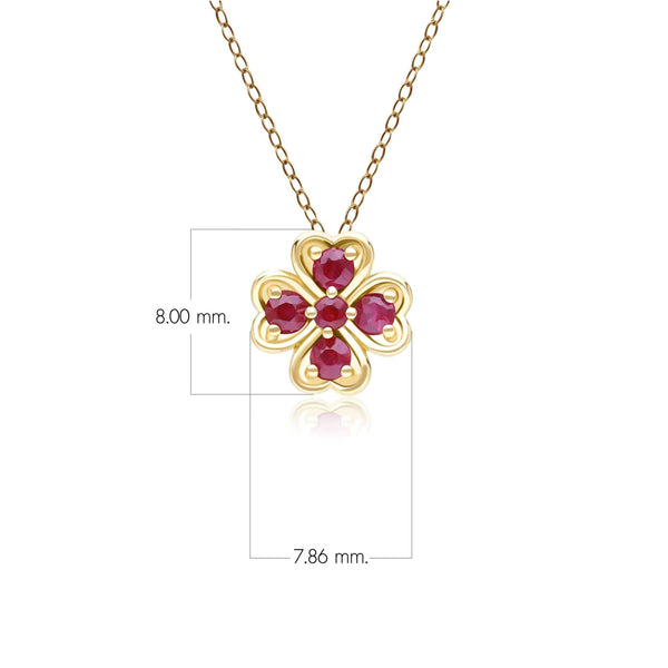 Gemondo Gardenia Round Ruby Clover Pendant Necklace In 9ct Yellow Gold