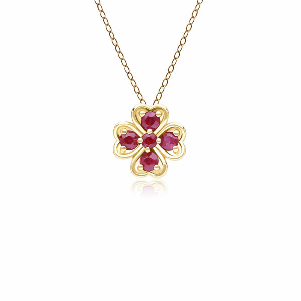 gemondo Gardenia Round Ruby Clover Pendant Necklace in 9ct Yellow Gold