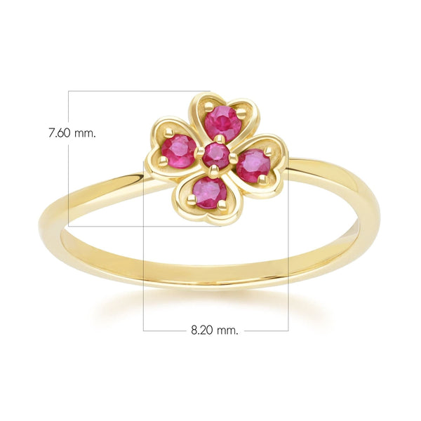 Gemondo Gardenia Round Ruby Clover Ring In 9ct Yellow Gold