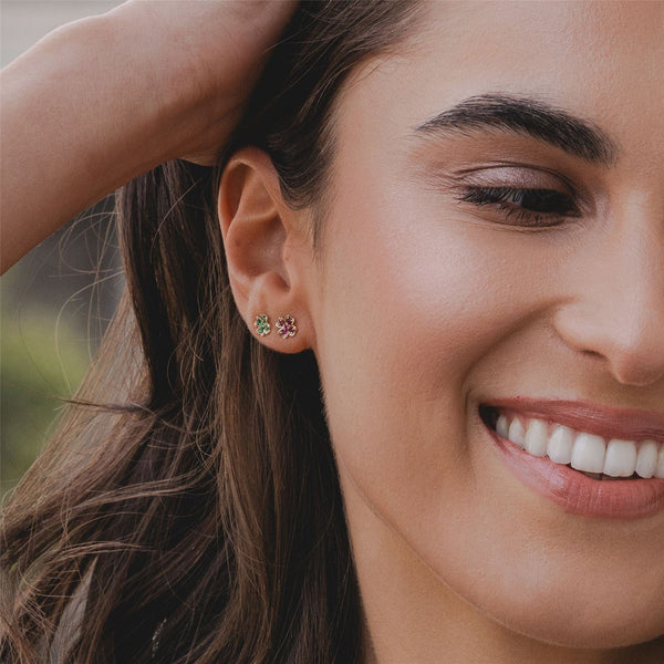 Gemondo Gardenia Round Ruby Clover Stud Earrings In 9ct Yellow Gold