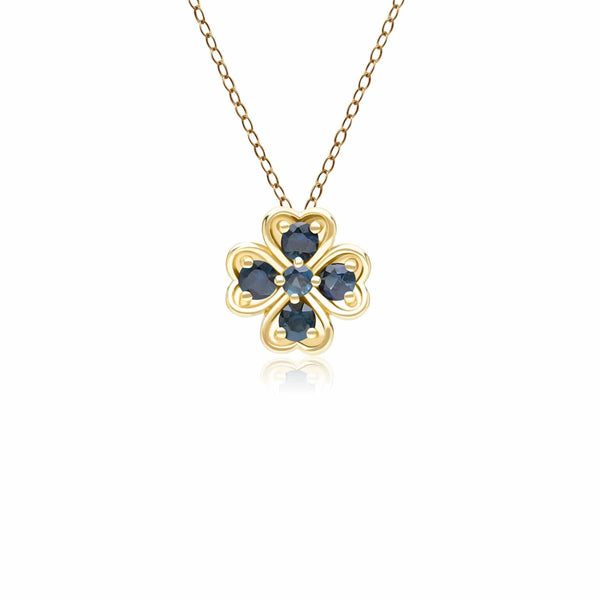 gemondo Gardenia Round Sapphire Clover Pendant Necklace in 9ct Yellow Gold