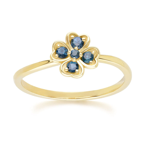 gemondo Gardenia Round Sapphire Clover Ring in 9ct Yellow Gold