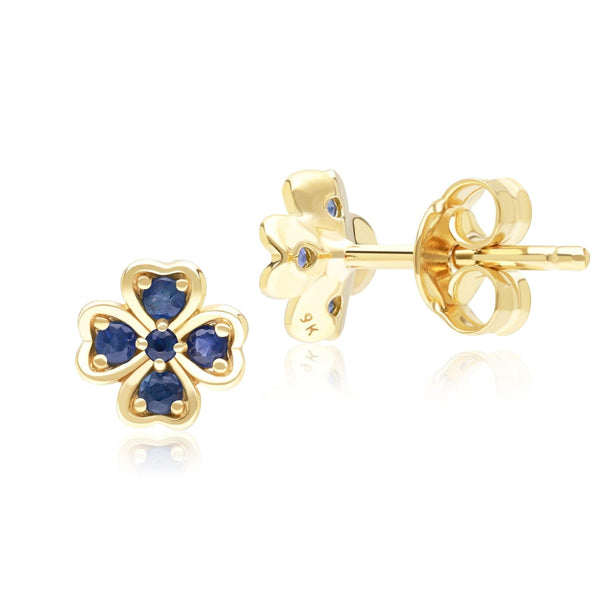 Gemondo Gardenia Round Sapphire Clover Stud Earrings In 9ct Yellow Gold