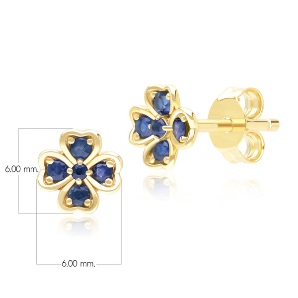 Gemondo Gardenia Round Sapphire Clover Stud Earrings In 9ct Yellow Gold