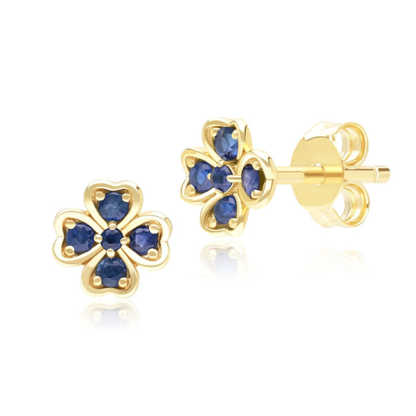 gemondo Gardenia Round Sapphire Clover Stud Earrings in 9ct Yellow Gold