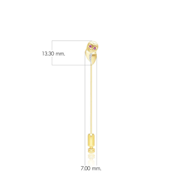 Gemondo Gardenia Ruby And White Sapphire Owl Lapel Pin In 9ct Yellow Gold