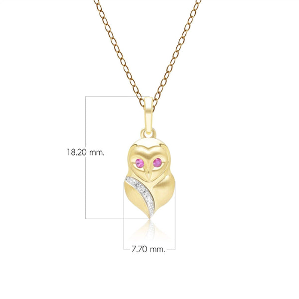 Gemondo Gardenia Ruby And White Sapphire Owl Pendant Necklace In 9ct Yellow Gold