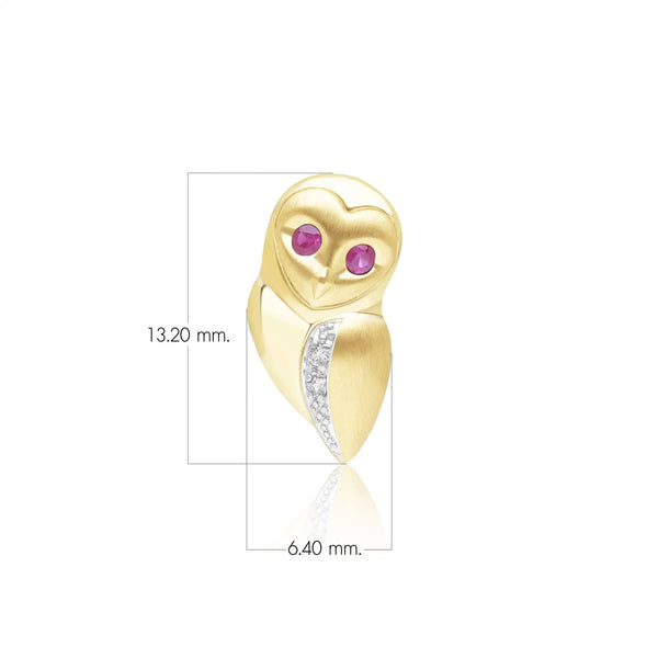 Gemondo Gardenia Ruby And White Sapphire Owl Pin In 9ct Yellow Gold