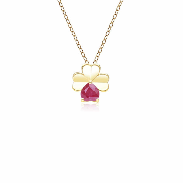 gemondo Gardenia Ruby Clover Pendant Necklace in 9ct Yellow Gold