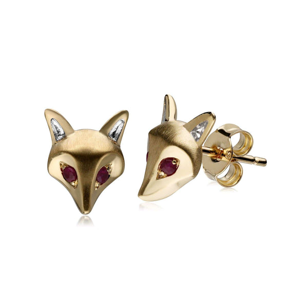 gemondo Gardenia Ruby Fox Earrings In 9ct Yellow Gold