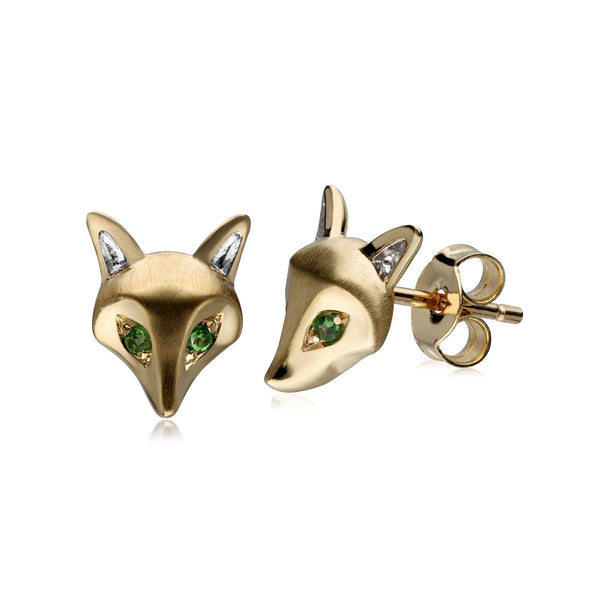 gemondo Gardenia Tsavorite Fox Earrings In 9ct Yellow Gold