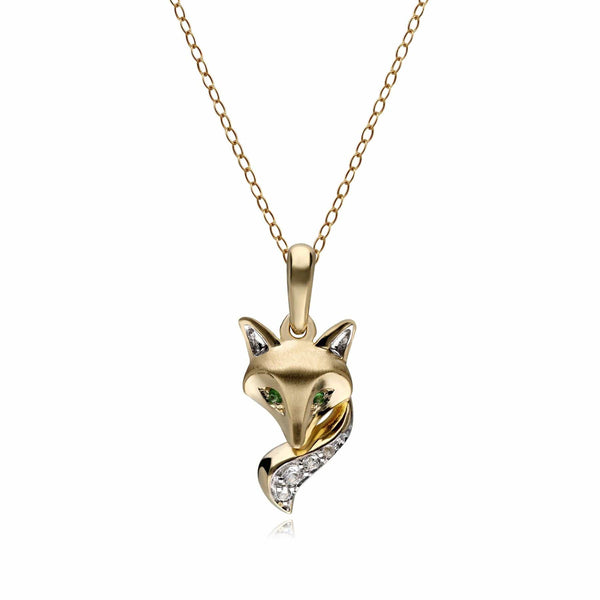 gemondo Gardenia Tsavorite Fox Pendant Necklace In 9ct Yellow Gold
