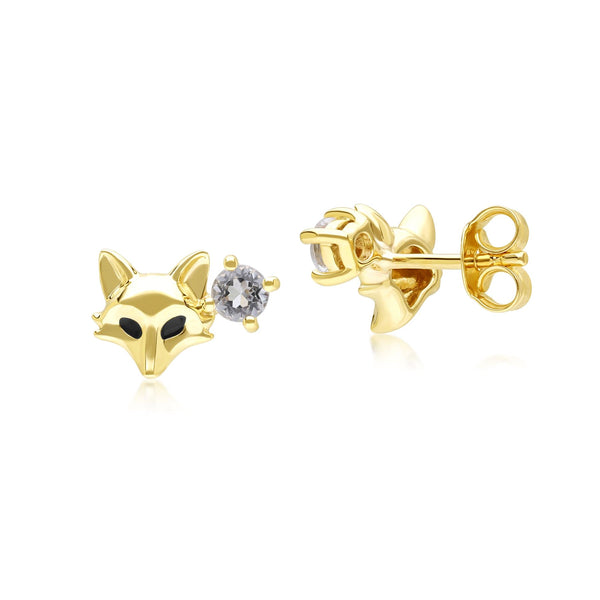 Gemondo Gardenia White Topaz Fox Earrings In 9ct Yellow Gold