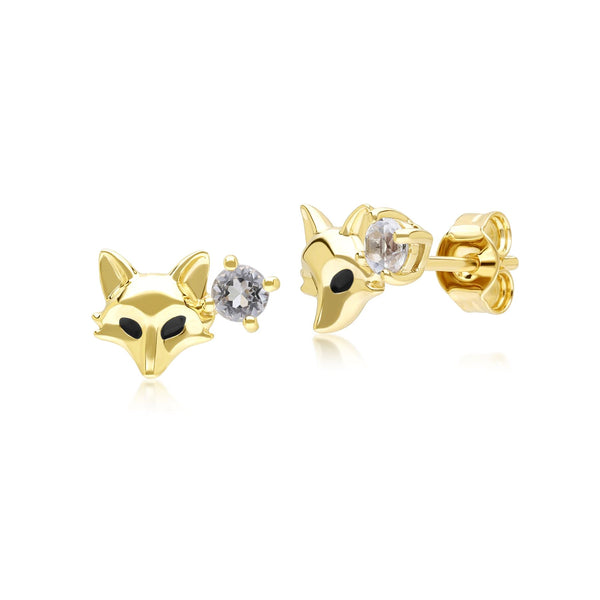 gemondo Gardenia White Topaz Fox Earrings In 9ct Yellow Gold