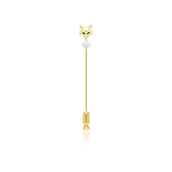 gemondo Gardenia White Topaz Fox Lapel Pin In 9ct Yellow Gold
