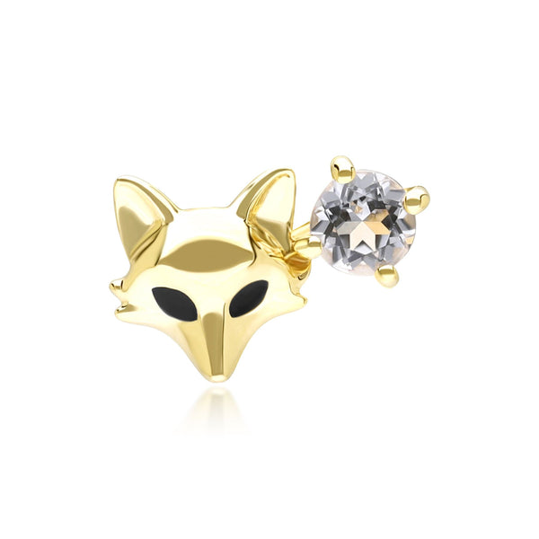 gemondo Gardenia White Topaz Fox Pin In 9ct Yellow Gold