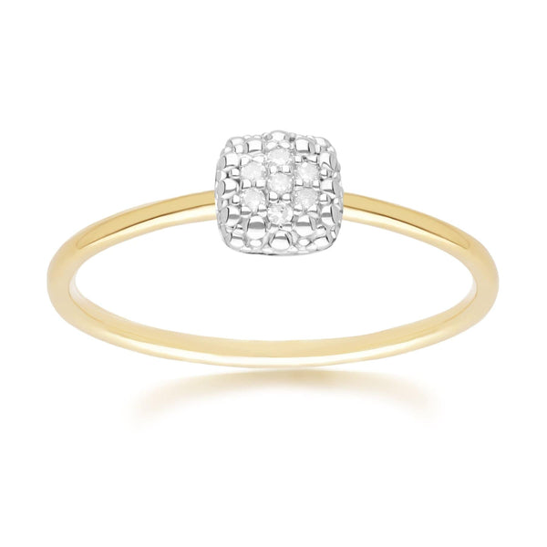 gemondo Diamond Pave Square Ring 9ct Yellow Gold