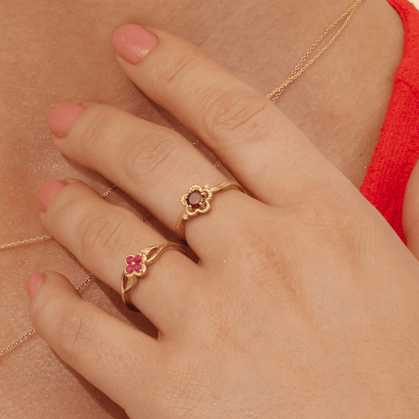 Gemondo Floral Round Ruby Ring In 9ct Yellow Gold