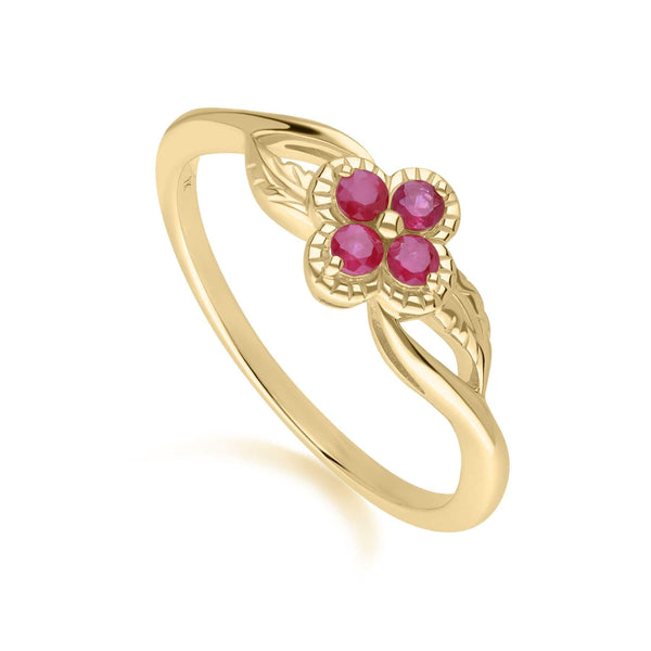 Gemondo Floral Round Ruby Ring In 9ct Yellow Gold
