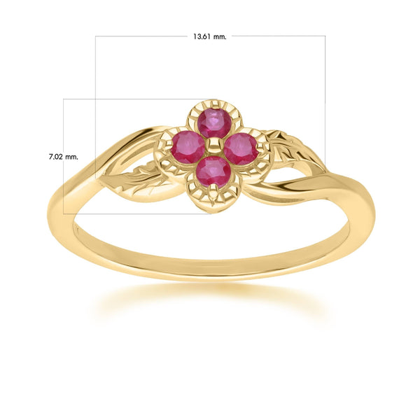 Gemondo Floral Round Ruby Ring In 9ct Yellow Gold