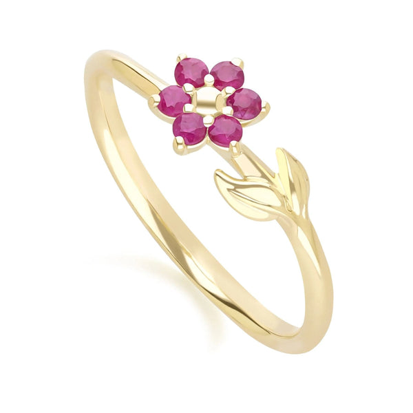 Gemondo Floral Vine Ruby Ring In 9ct Yellow Gold