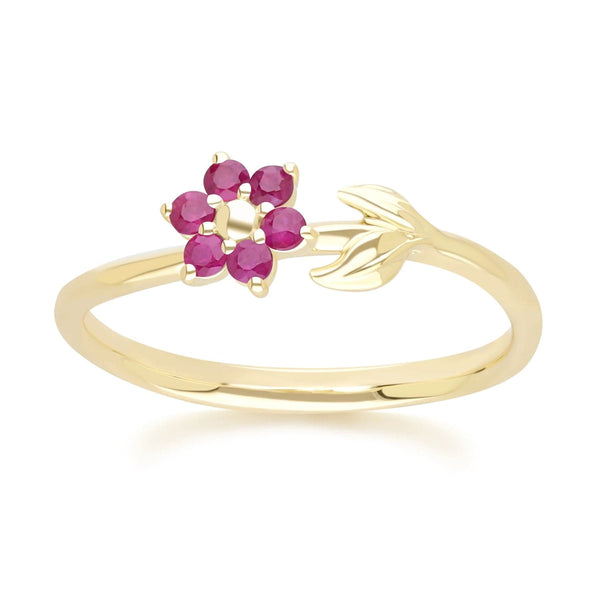 gemondo Floral Vine Ruby Ring in 9ct Yellow Gold
