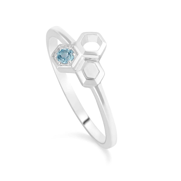 gemondo Gemondo Honeycomb Inspired Blue Topaz Ring in 925 Sterling Silver