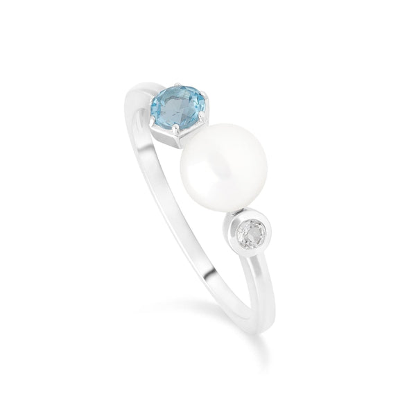 gemondo Gemondo Modern Pearl & Topaz Open Ring in 925 Sterling Silver