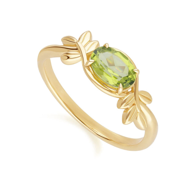 Gemondo O Leaf Peridot Ring In 9ct Yellow Gold