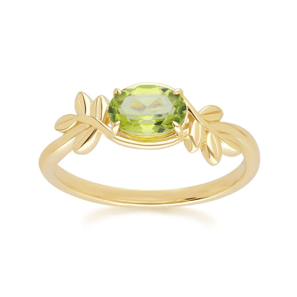gemondo O Leaf Peridot Ring In 9ct Yellow Gold