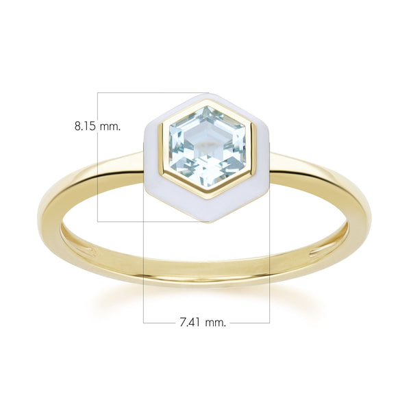 Gemondo Geometric Hex Blue Topaz And White Enamel Ring In Gold Plated Sterling Silver