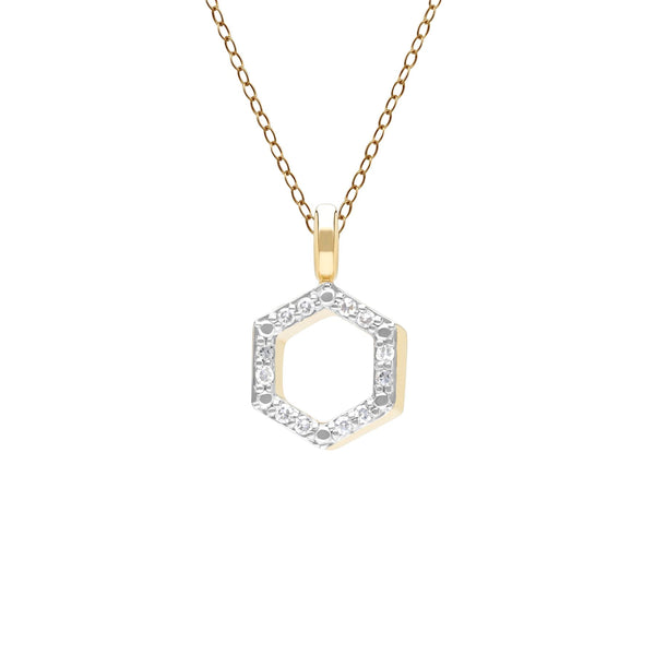gemondo Geometric Hex Diamond Pendant Necklace in 9ct Yellow Gold