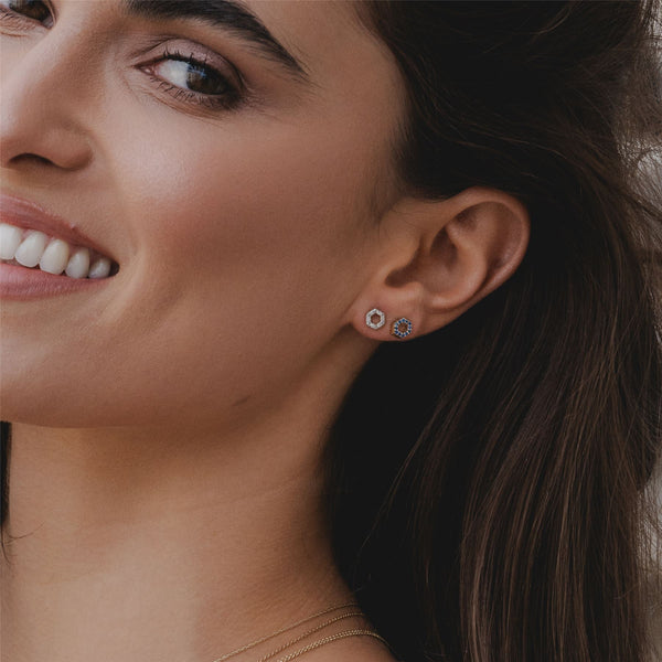 Gemondo Geometric Hex Diamond Stud Earrings In 9ct Yellow Gold