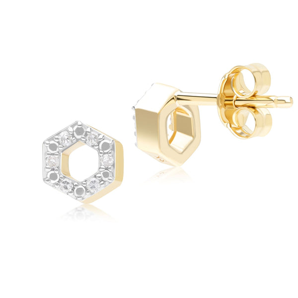 Gemondo Geometric Hex Diamond Stud Earrings In 9ct Yellow Gold