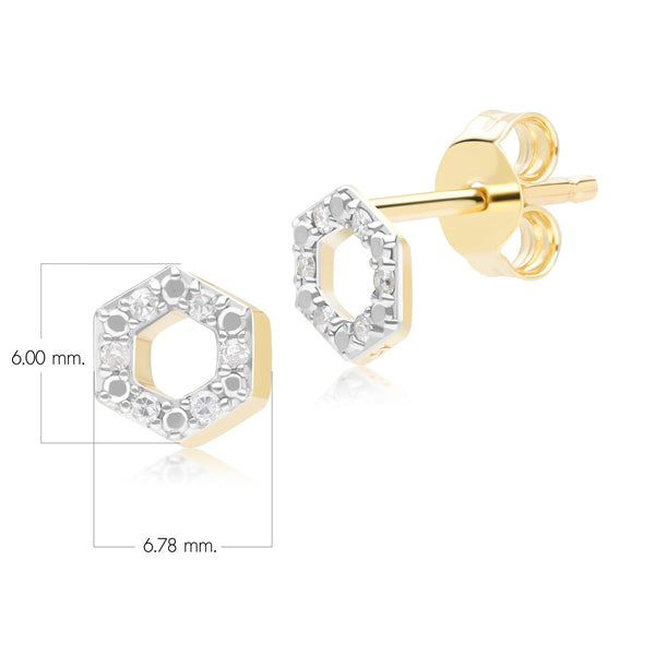 Gemondo Geometric Hex Diamond Stud Earrings In 9ct Yellow Gold