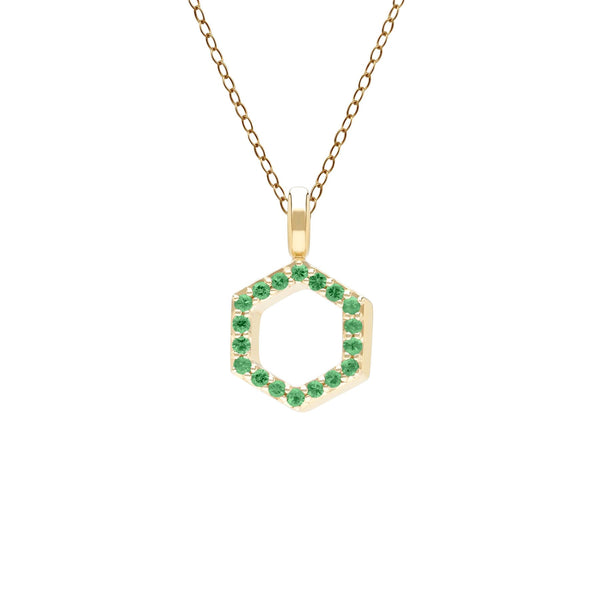 gemondo Geometric Hex Emerald Pendant Necklace in 9ct Yellow Gold