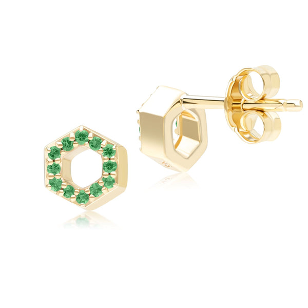 Gemondo Geometric Hex Emerald Stud Earrings In 9ct Yellow Gold