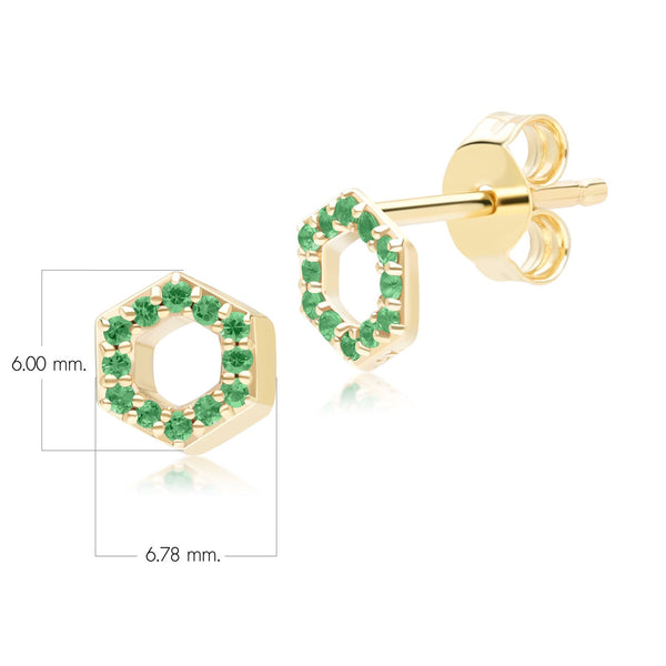 Gemondo Geometric Hex Emerald Stud Earrings In 9ct Yellow Gold