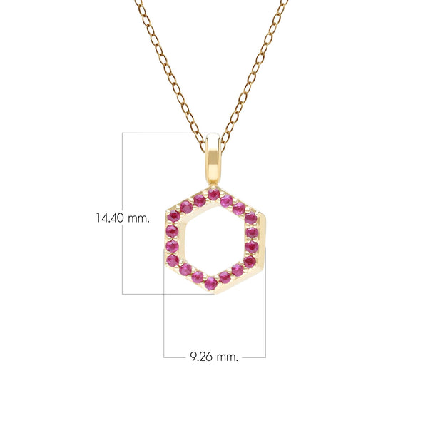 Gemondo Geometric Hex Ruby Pendant Necklace In 9ct Yellow Gold