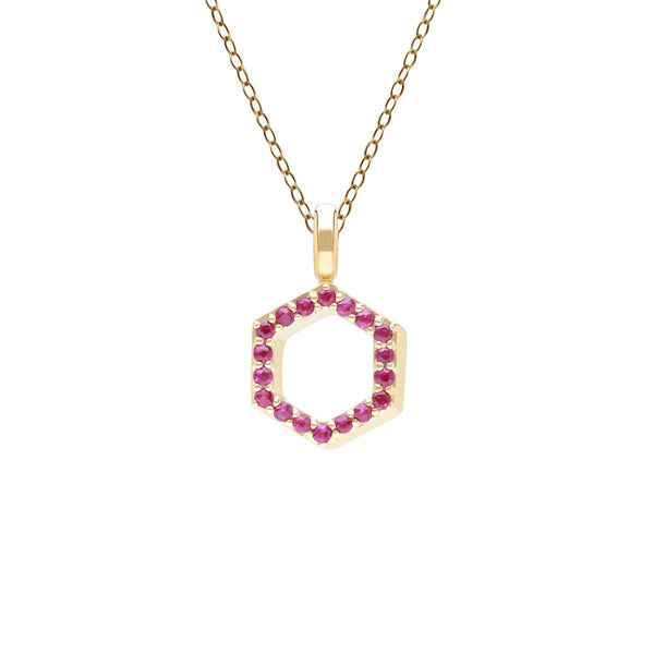 gemondo Geometric Hex ruby Pendant Necklace in 9ct Yellow Gold