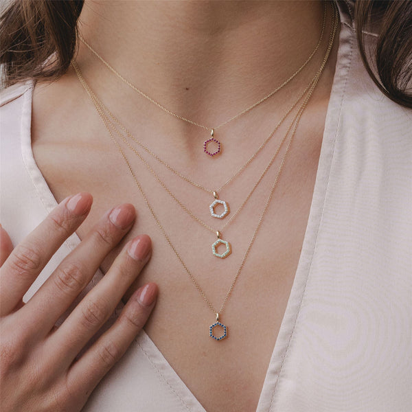 Gemondo Geometric Hex Sapphire Pendant Necklace In 9ct Yellow Gold