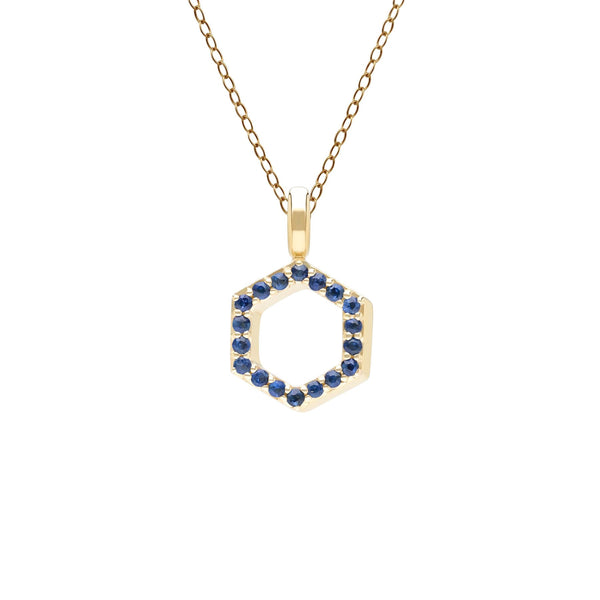gemondo Geometric Hex Sapphire Pendant Necklace in 9ct Yellow Gold