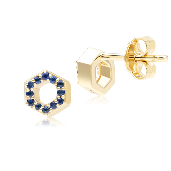 Gemondo Geometric Hex Sapphire Stud Earrings In 9ct Yellow Gold