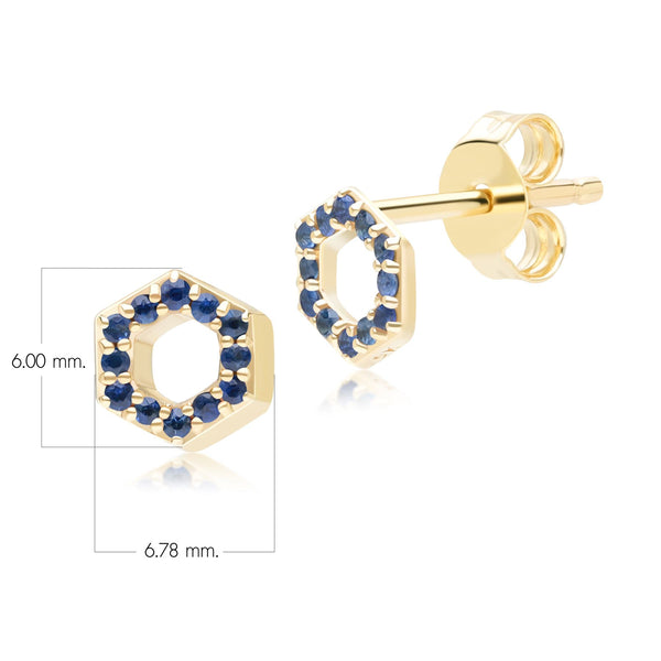 Gemondo Geometric Hex Sapphire Stud Earrings In 9ct Yellow Gold