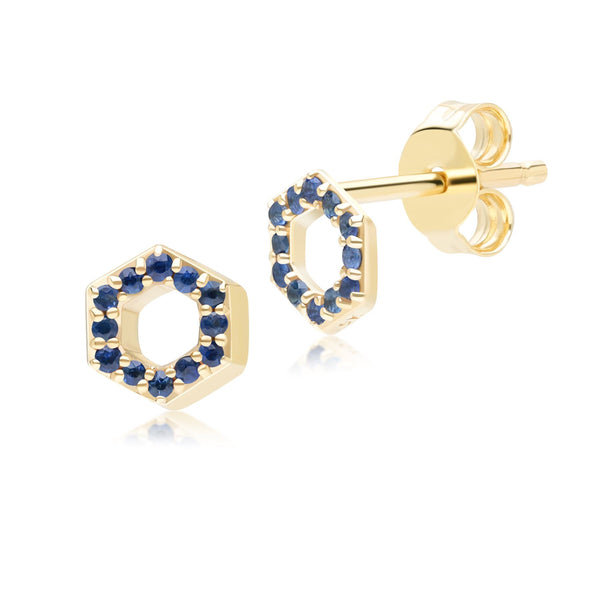 gemondo Geometric Hex Sapphire Stud Earrings in 9ct Yellow Gold