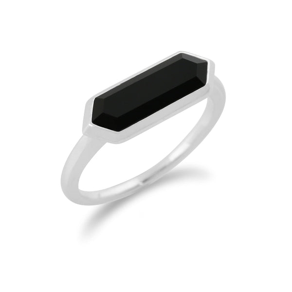 Gemondo Geometric Hexagon Black Onyx Prism Ring In 925 Sterling Silver