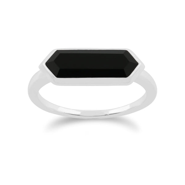 gemondo Geometric Hexagon Black Onyx Prism Ring in 925 Sterling Silver